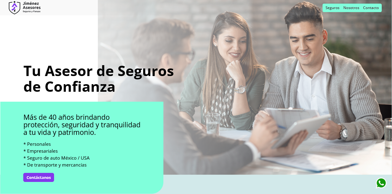 Portada de Sitio Web de Jiménez Asesores - Tu Solución en Seguros. Diseño responsivo y profesional creado por Dynamarca