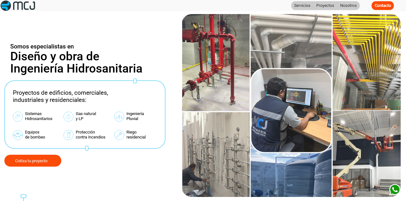 Portada de Sitio Web de MCJ Ingeniería Hidrosanitaria. Diseño responsivo y profesional creado por Dynamarca