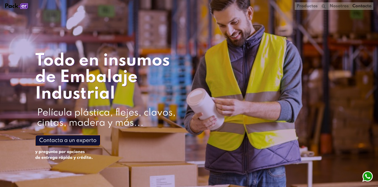 Portada de Sitio Web de Pack-er. Diseño responsivo y profesional creado por Dynamarca